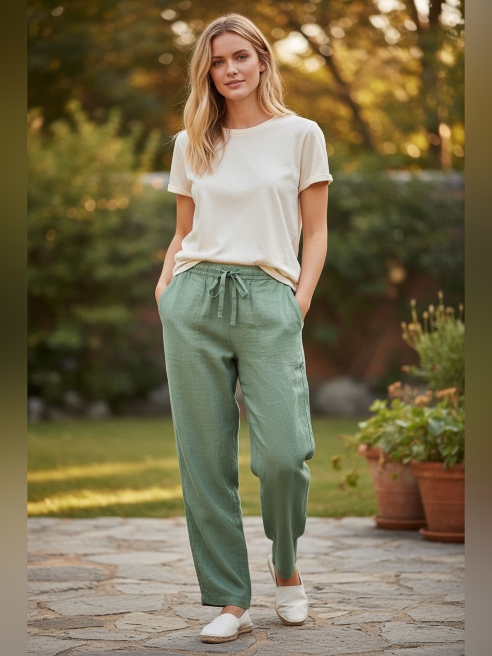Liz Claiborne Woven Drawstring Jogger Pants Linen Pants